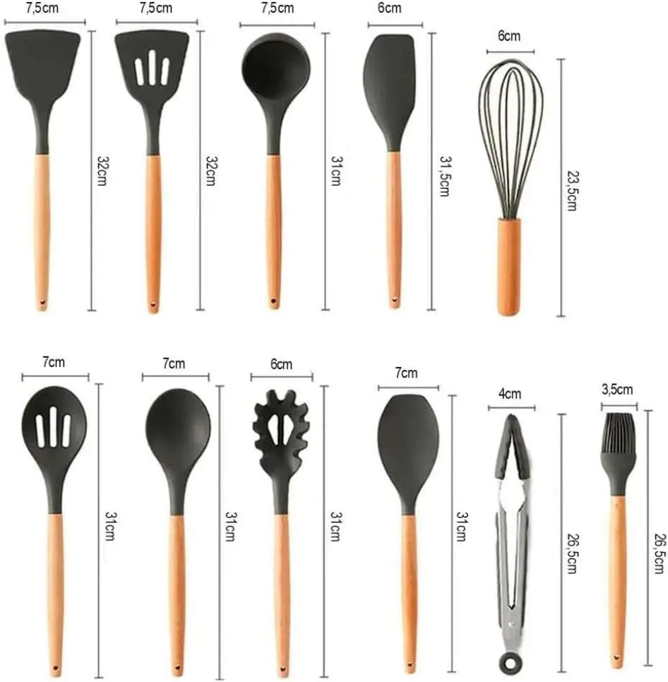 Jogo 12 Utensílios de Silicone para Cozinha - Mega Variedades