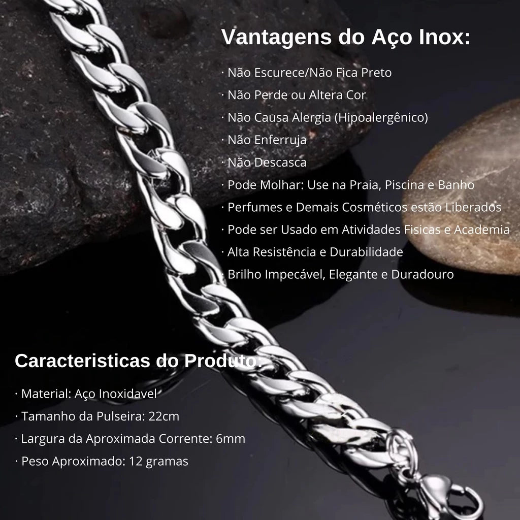 Corrente + Pulseira Aço Inoxidável Prata Linha Premium - Últimas Unidades