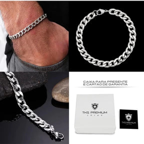 Corrente + Pulseira Aço Inoxidável Prata Linha Premium - Últimas Unidades