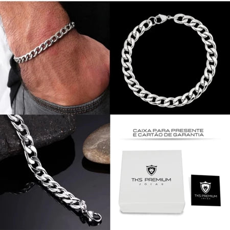 Corrente + Pulseira Aço Inoxidável Prata Linha Premium - Últimas Unidades